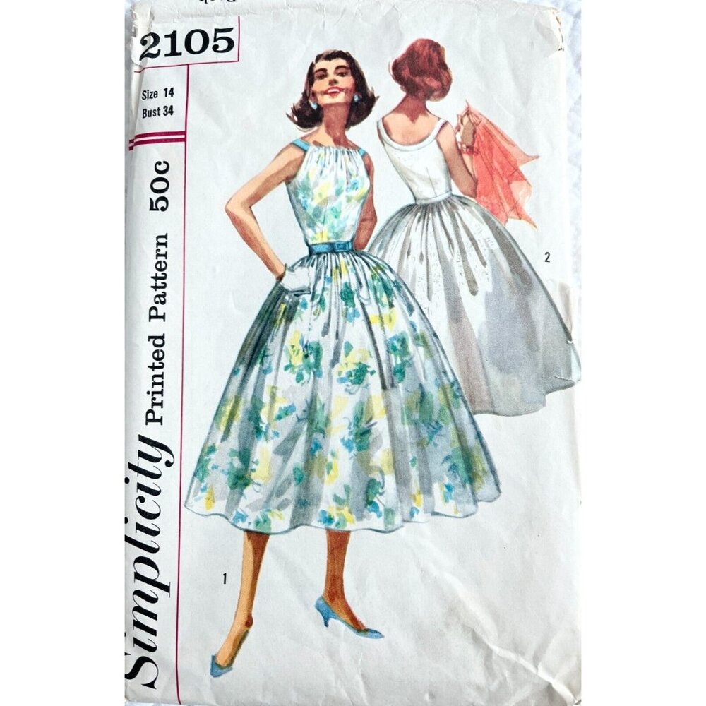 Vintage Simplicity 2105 Sewing Pattern Bust 34 1950s Party Dress Pretty Chic